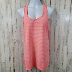 5/$25 Roadrunner Sports Womens Tank Top L Orange Racerback Striped Running M1